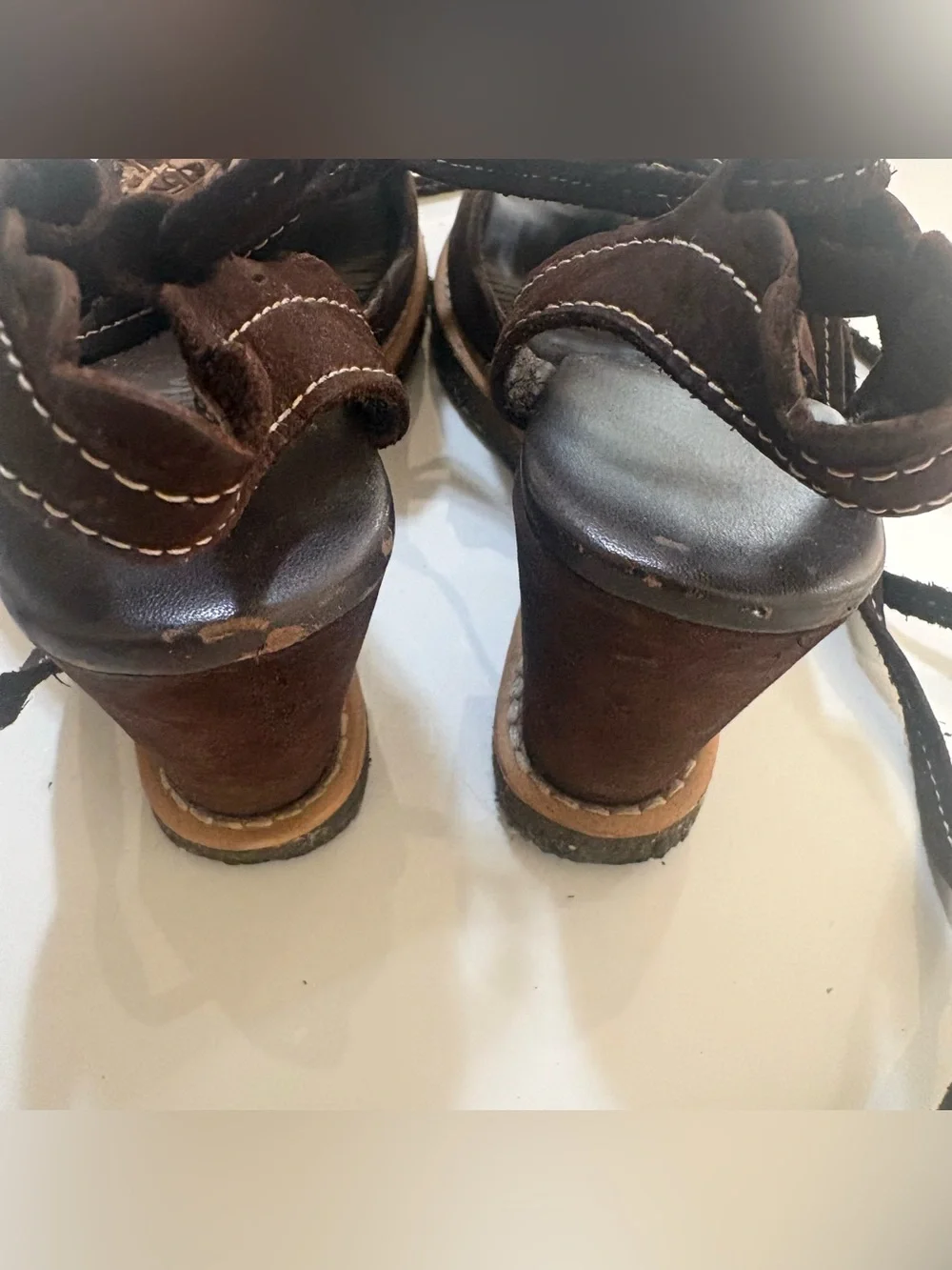 Brown Women's Floral Leather/Suede Lace-Up Wedge Sandals